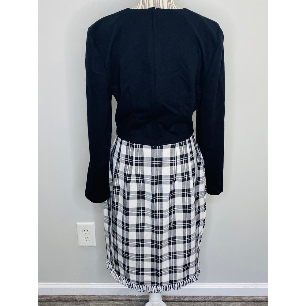 Vintage JLT Black White Faux Wrap Dress Women 12 Career Casual Mary Tyler Moore - Picture 4 of 10